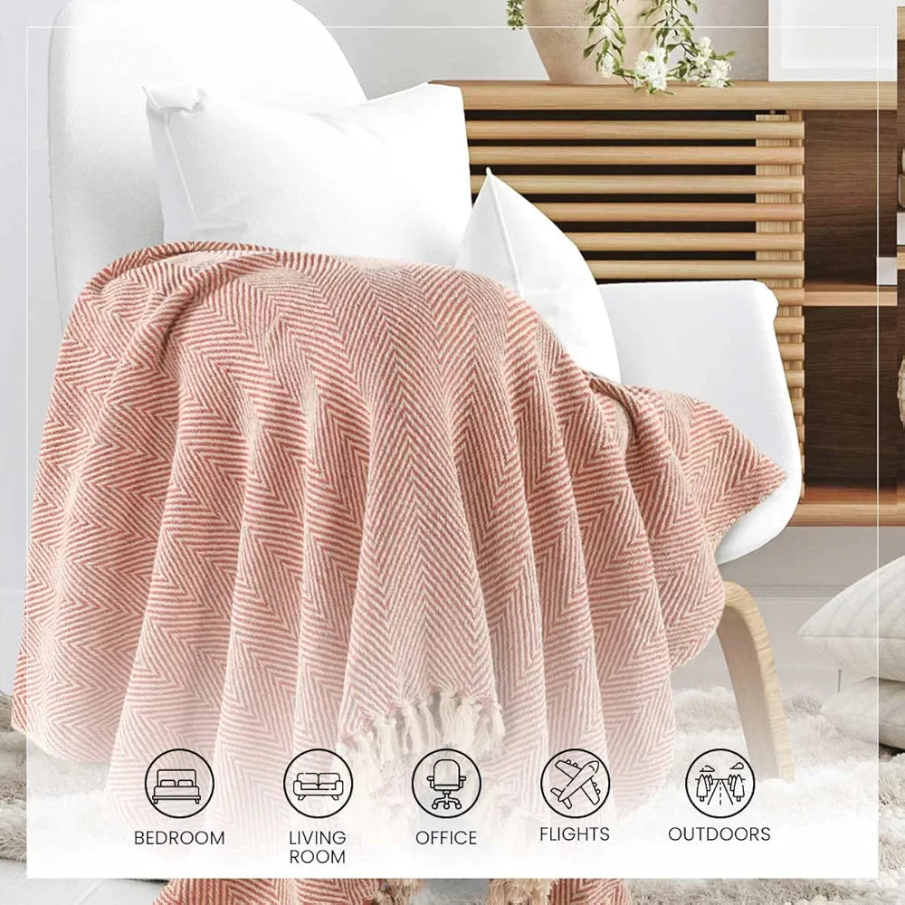 SASHAA WORLD Striped Chevron Throw Blanket | Throw for Sofa, Bedroom & Chair | Blush Pink Throw Blanket | 180 x 130 cm Pack of 1