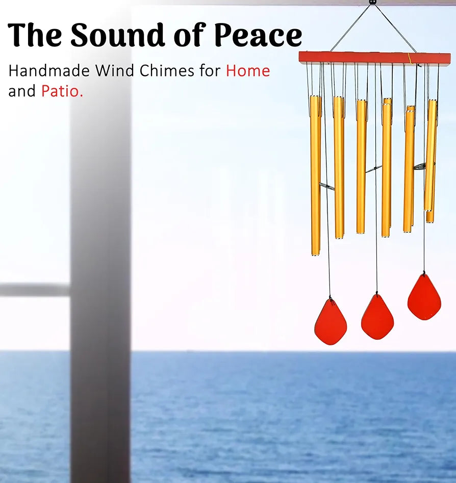 ZAICUS Wind Chimes for Home – Yellow Metal Pipes with Wooden Danglers | Home Decor Items for Balcony, Garden & Living Room