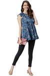 Janasya Women's Blue Floral Print Poly Georgette Top