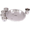 Indian Art Villa Stainless Steel Dinner Set/Thali Set of 1 Plate, 4 Bowls, 1 Glass & 1 Spoon (7 Pieces) - 1100 gms