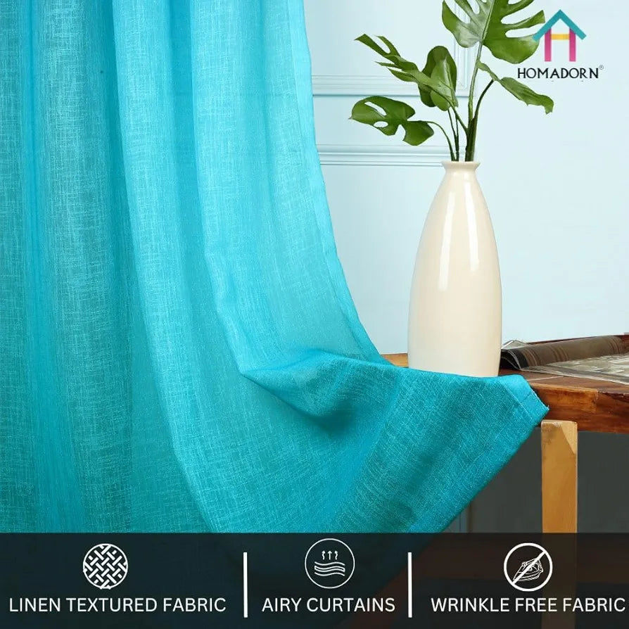 HOMADORN Ombre Printed Linen Textured Sheer Curtains for Living Room, Bedroom, Dining Room, Kitchen, Bathroom 