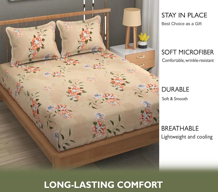 Fresh From Loom Hypoallergenic Floral Print King Size Bedsheet with 2 Pillow Covers - Microfiber, 240 TC 