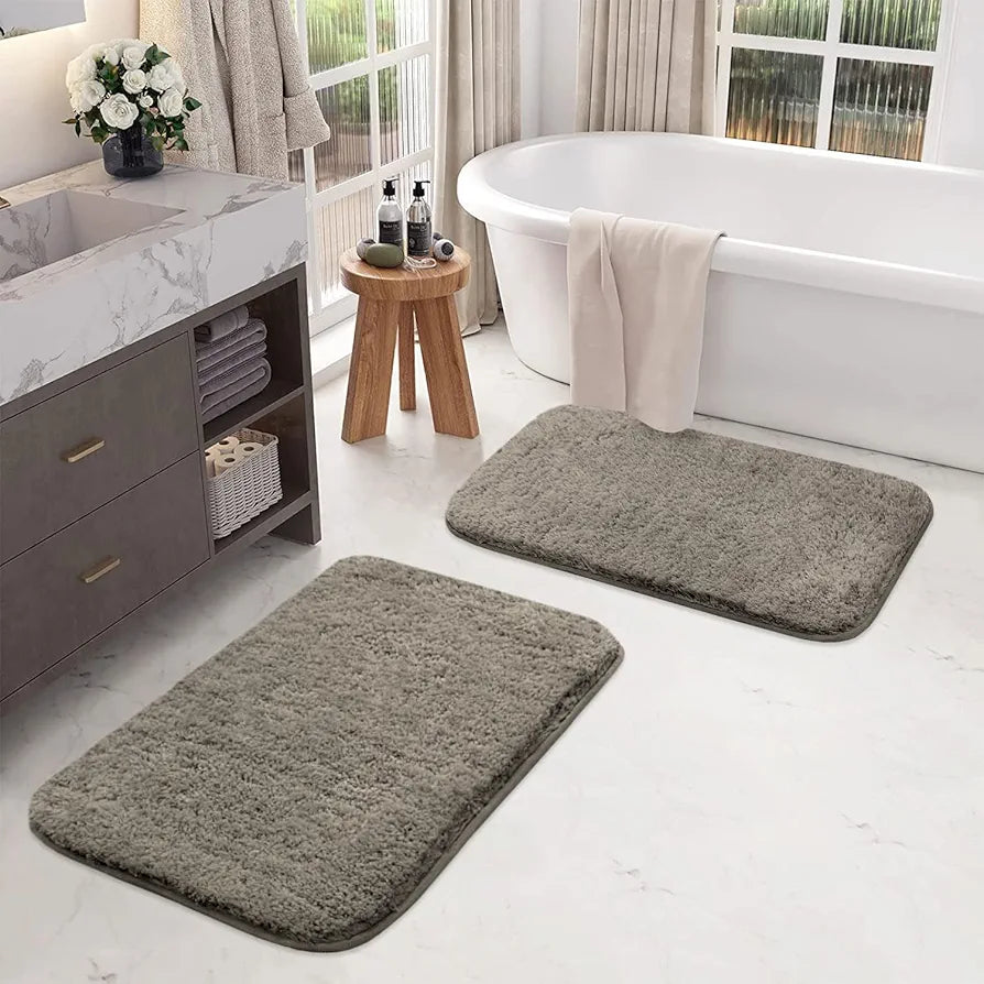 LUXE HOME INTERNATIONAL Bath Mat Super Soft Ultra Absorbent Rectangular Mat Microfibre 3200 GSM Door Mat For HOME/Kitchen/Bathroom/Bedroom/Kid'S Room Floor Mat  Pack Of 2, Grey