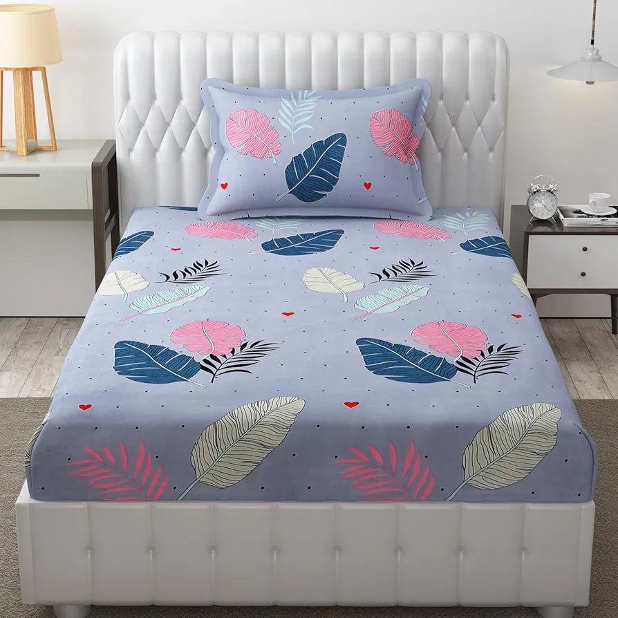FRESH FROM LOOM Floral Microfiber Single Size Single Bedsheet - Hypoallergenic Wrinkle Free Bed Sheets with 1 Pillow Covers , 144 TC