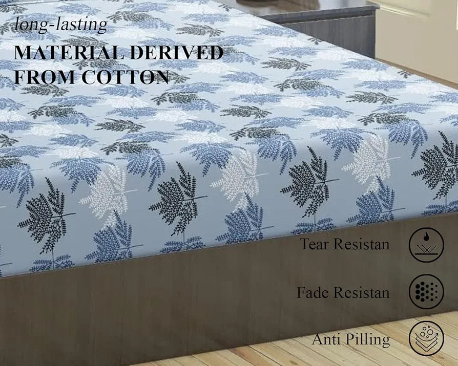 Trance Home Linen Pure 100% Cotton 144Tc Printed Queen Fitted Bedsheet with 2 Pillow Covers , 144 tc