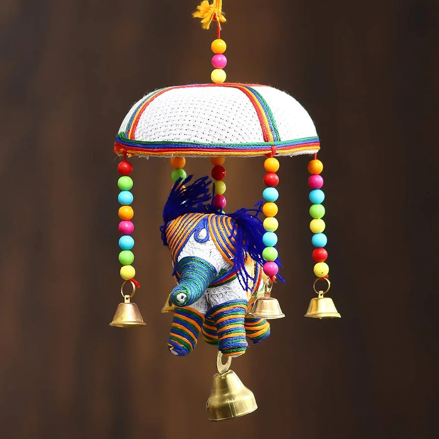 eCraftIndia Handcrafted Decorative Elephant Wall/Door/Window Hanging Bells
