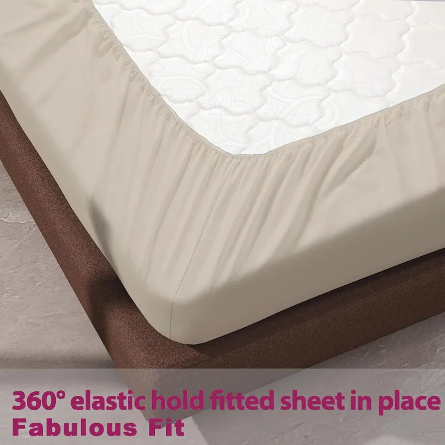 Trance Home Linen 100% Cotton 78 x 60 inch Queen Elastic Fitted Bedsheet | 400TC Premium Queen Double Bed Size Plain Fitted Elastic Bed Sheet with 2 Pillow Covers 