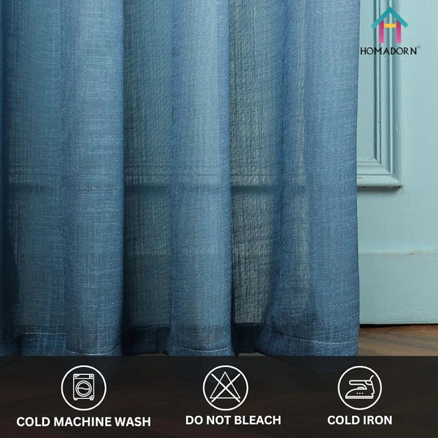 HOMADORN Ombre Printed Linen Textured Sheer Curtains for Living Room, Bedroom, Dining Room, Kitchen, Bathroom 