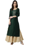 Janasya Women's Green Poly Silk Embroidered Straight Kurta