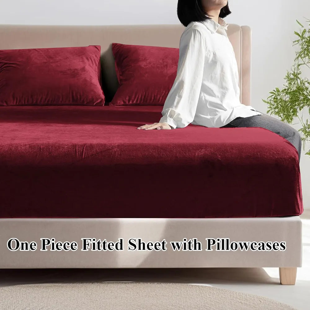 Cloth Fusion 200 TC Warm Winter Elastic Fitted Bedsheet for Double Bed King Size with 2 Pillow Covers, Cozy Woolen Bedsheets for Double Bed 