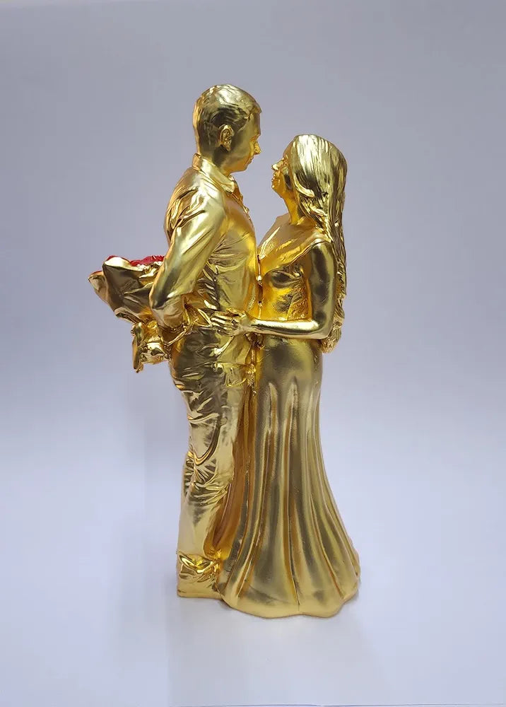 Gold Art India Couple Figurine Gold-Plated Matte Finish | Romantic Home & Office Décor | Valentine Gift for Girlfriend & Boy Friend | Anniversary, Wedding Gift