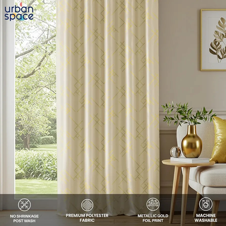Urban Space Blackout Curtains for Living Room, Gold Foil Printed Luxurious 100% Blackout Decorative Door Curtain Eyelet with Tieback, 1 Piece 