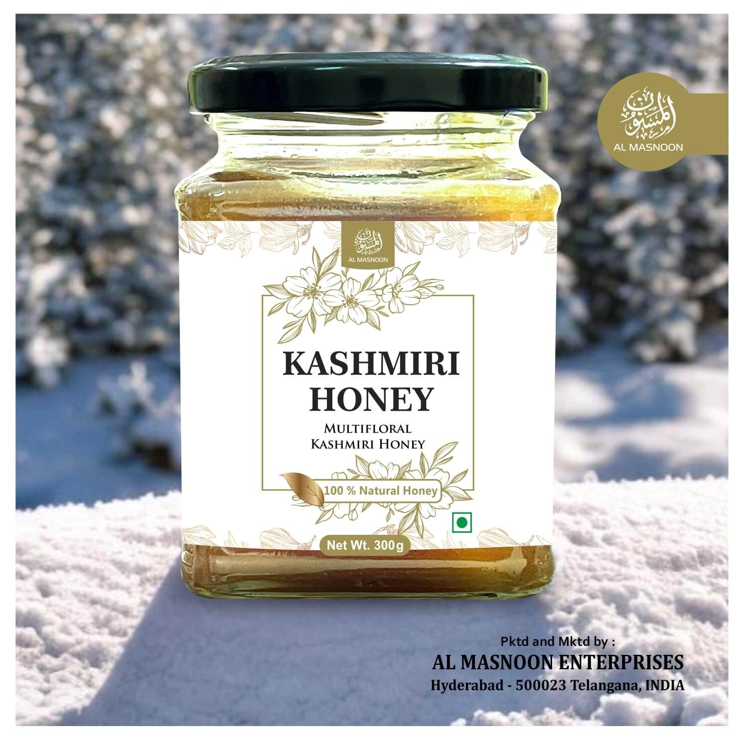 AL MASNOON Kashmiri Honey 300g. / 100% Raw, Pure & Natural / Multifloral Honey From kashmir