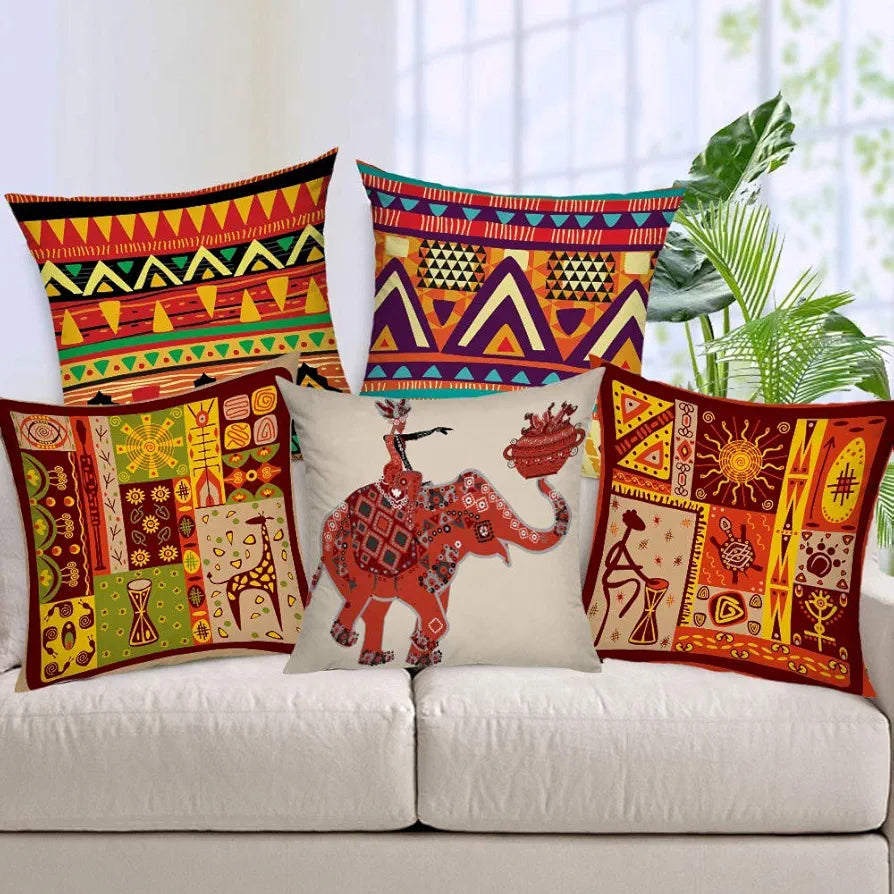 AEROHAVEN Jute 150 TC Cushion Cover, 24 x 24 Inch, Multicolour, 5 Pieces