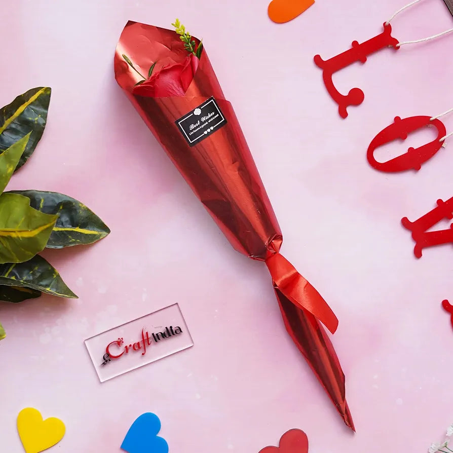 eCraftIndia Best Wishes Artificial Red Rose Flower Decorative Showpiece Gift | Valentine Gift for Girlfriend Boyfriend Husband Wife Her Him | Valentine Day Decoration Items