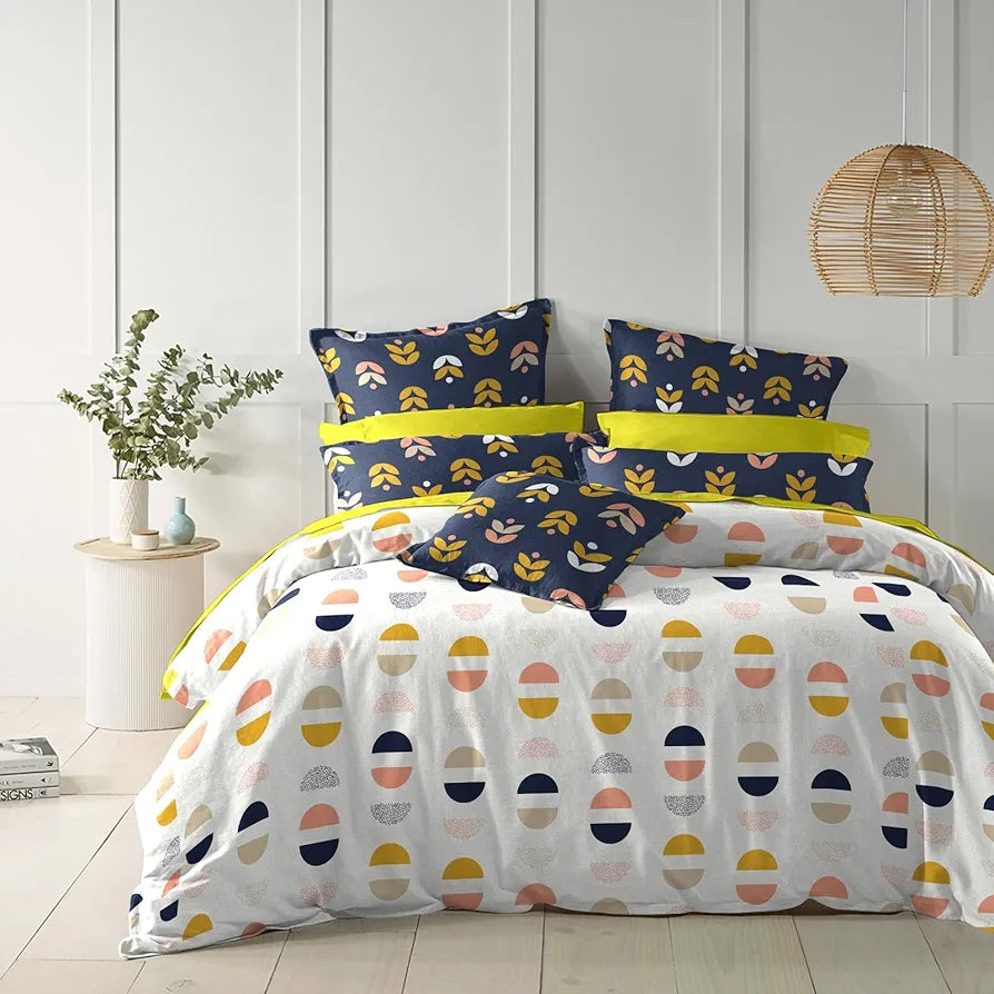 THE HOME STYLE Cotton Elastic Fitted All Around Printed Queen Size Double Bed Bedsheet wih 2 Pillow Cover 