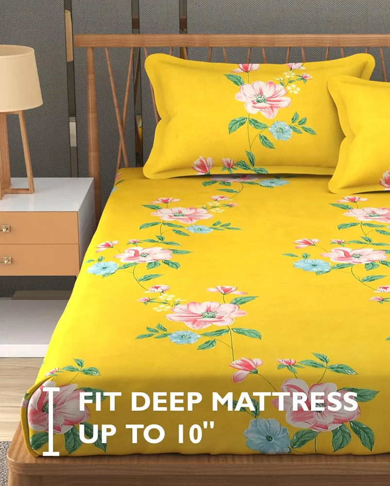 FRESH FROM LOOM Hypoallergenic King Size Floral Print Microfiber Bedsheet Set - 240 TC, Includes 2 Pillow Covers 