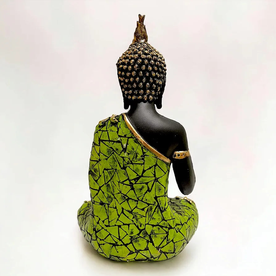 Meditating Buddha Statue with Tealight Candle Holder Polyresin Showpiece for Home Decor Living Room Office Vastu Gift Housewarming 28 cm Black Green