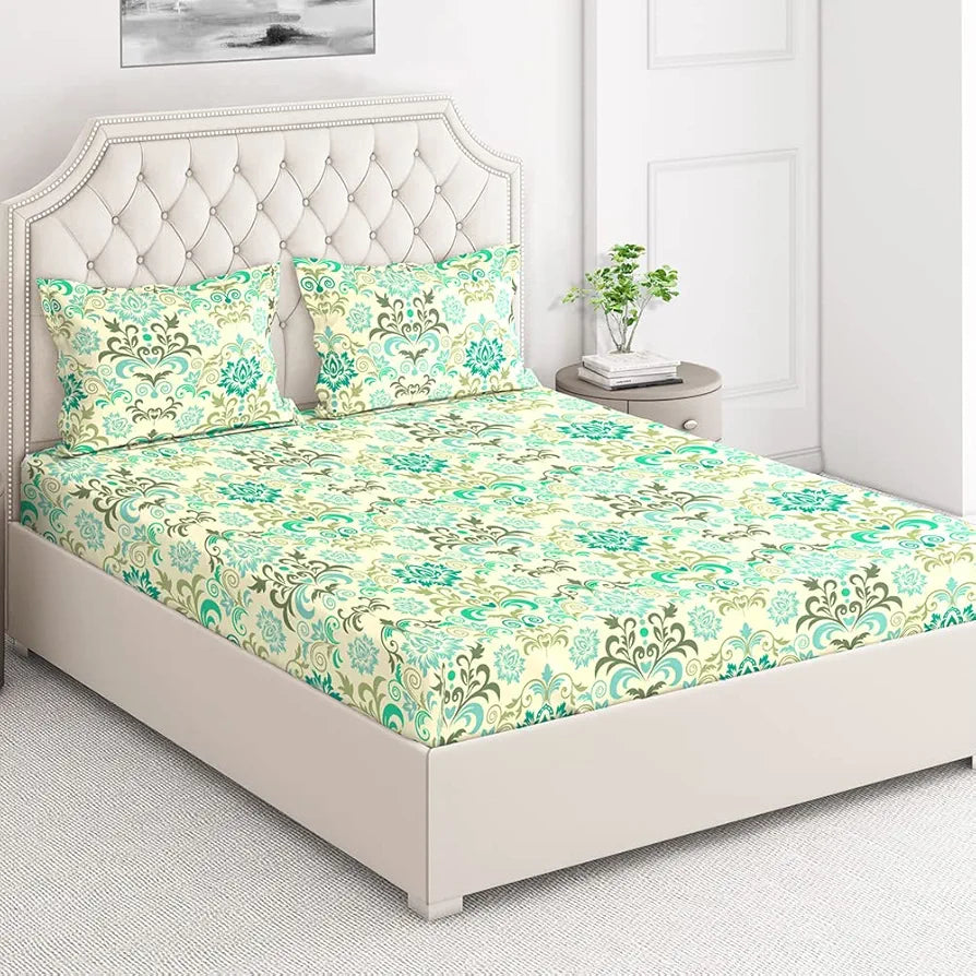 Layers Classic 100% Cotton Bedsheet Set for All Seasons - Lightweight, Moisture Absorbent, Machine Washable & Easy to Care - Gift for Housewarming & More - 104 TC - Queen Size 