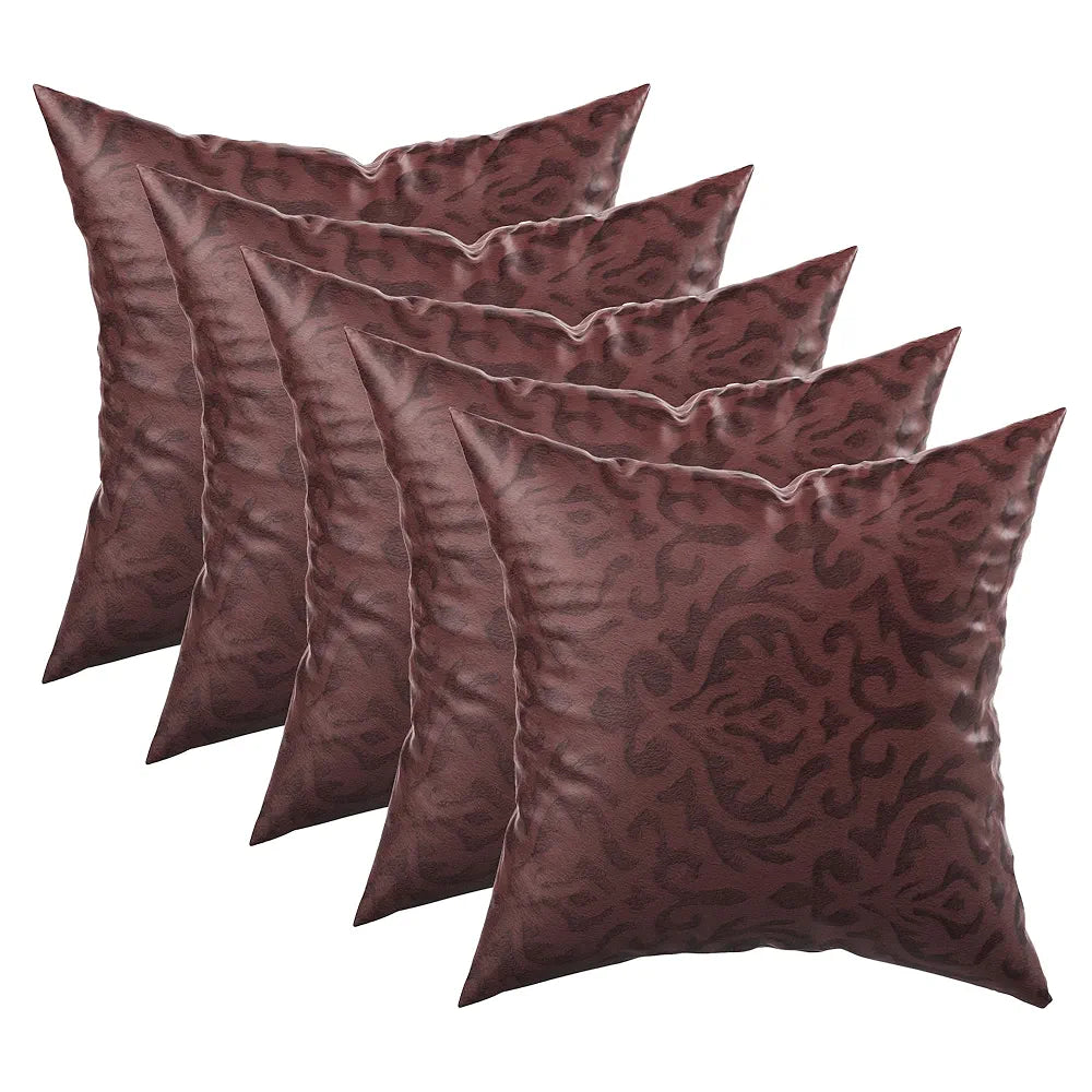 Kuber Industries Set of 5  Washable & Removable Velvet Sofa Pillow Covers with Zip | Soft Sofa Cushion Covers for Home & Bedroom Interiors | Floral Design - Brown