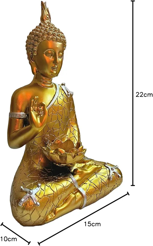 ALILA Golden Meditating Buddha Statue Idol for Home Living Room Decor Office Corporate Gift, 9 Inches
