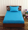 Trance Home Linen 100% Cotton 78x36 inch Single Fitted 200TC Satin Stripe Elastic Bedsheet Bedspread with 1 Pillow Cover Colour Aqua Turquoise Blue