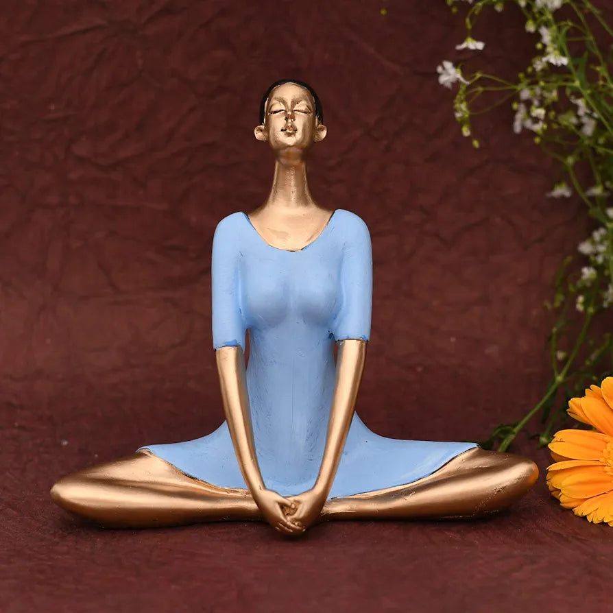 JAIPUR ACE Yoga Lady Statue Sculptures Creative Abstract Design Art Figurine for Home Decor, Living Room Decorative Display Showpiece for Gifting, Interiors, Blue & Golden 