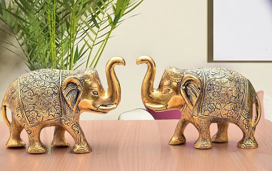 CHHARIYA CRAFTS Metal Elephant Pair of 2 for Gift Home and Office Table Decorative Showpiece for Good Luck 