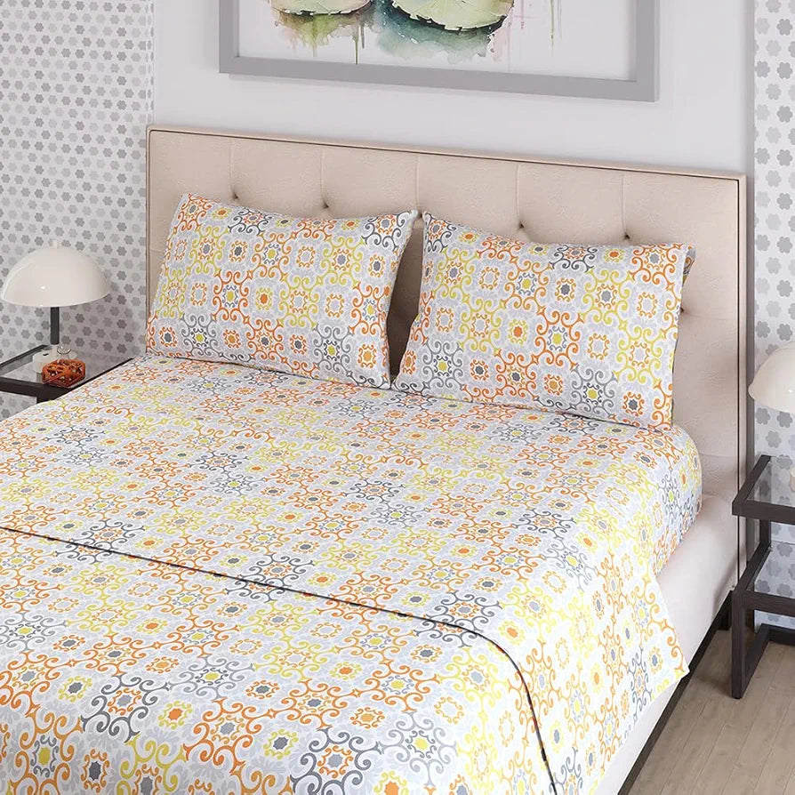 Zen Cotton Blend King Bedsheet Set  | 1 King Cotton Bedsheet & 2 Pillow Covers | Breathable & Anti-Wrinkle | 225 CVC | 