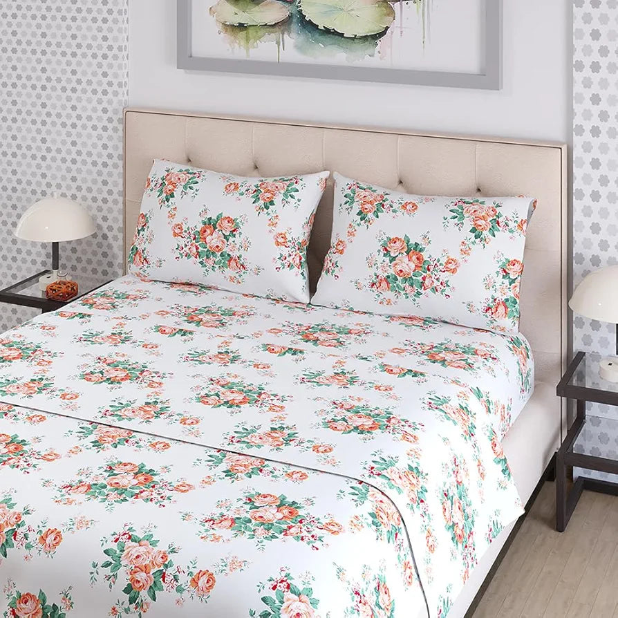 Zen Cotton Blend Double Bedsheet Set  | 1 Double Cotton Bedsheet & 2 Pillow Covers | Breathable & Anti-Wrinkle | 225 CVC | 