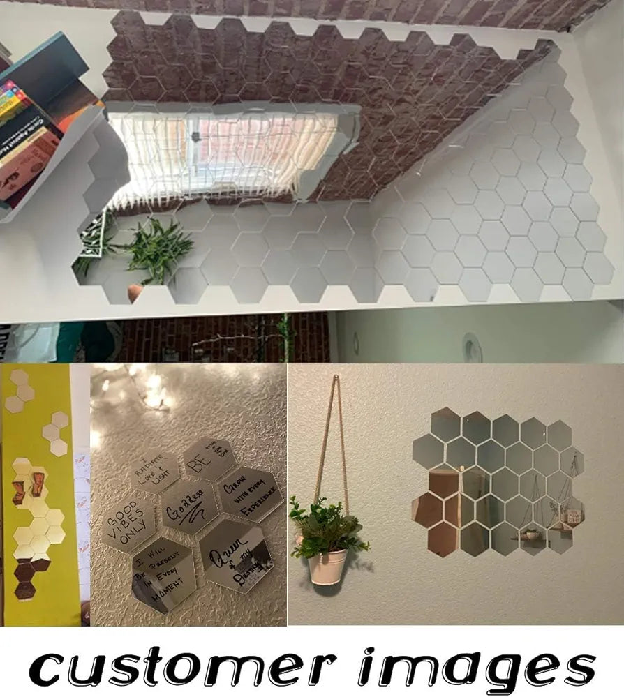 Bikri Kendra - Hexagon 35 Silver with 20 Butterfly Silver Decorative Mirror Sticker for Wall, Wall Stickers for Hall Room, Bed Room