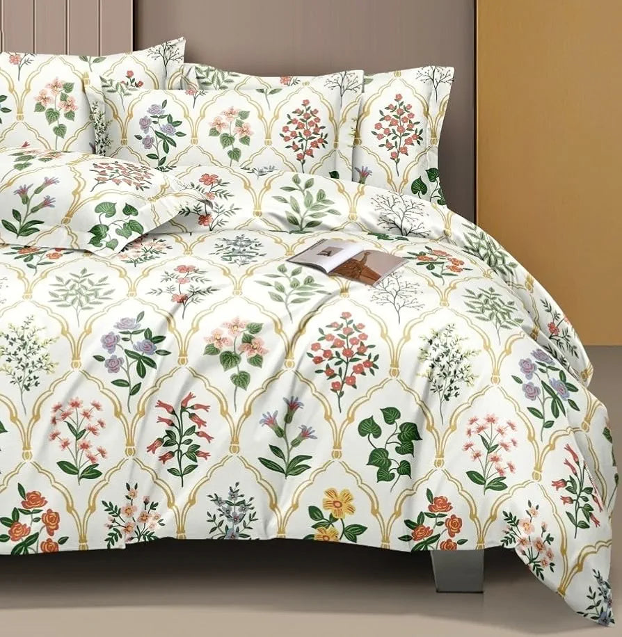 THE HOME STYLE Supersoft Cotton Feel Glace Cotton King Size Printed Flat Double Bedsheet wih 2 Pillow Cover II 400 TC, 90