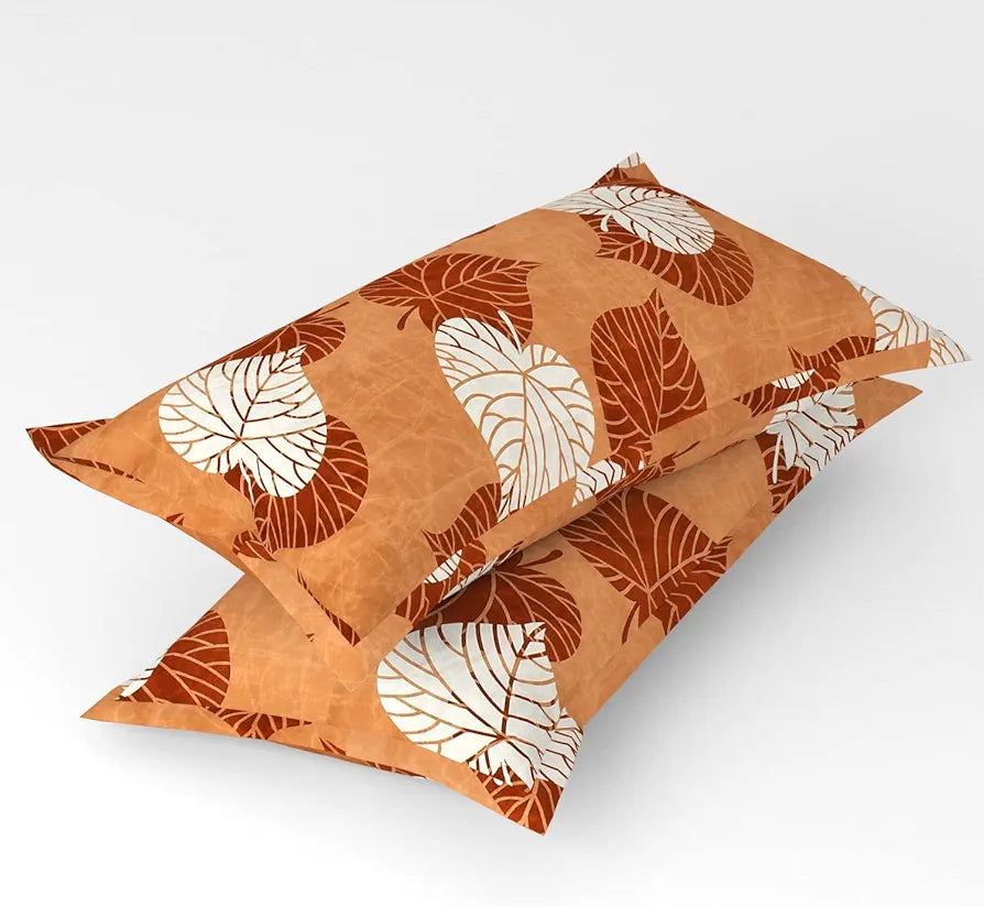 Homefab India 144 TC Microfiber Double Bedsheet with 2 Pillow Covers - Beige, Leafs