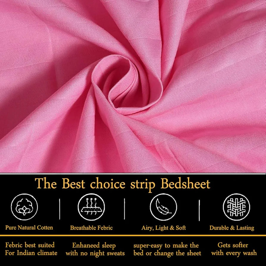 FRESH FROM LOOM Microfiber Wrinkle Resistant | Soft Skin Safe | Breathable King Size Flat Striped Bedsheets | Hotel & Home | Double Bedsheet Set With 2 Pillow Covers , 144 Tc