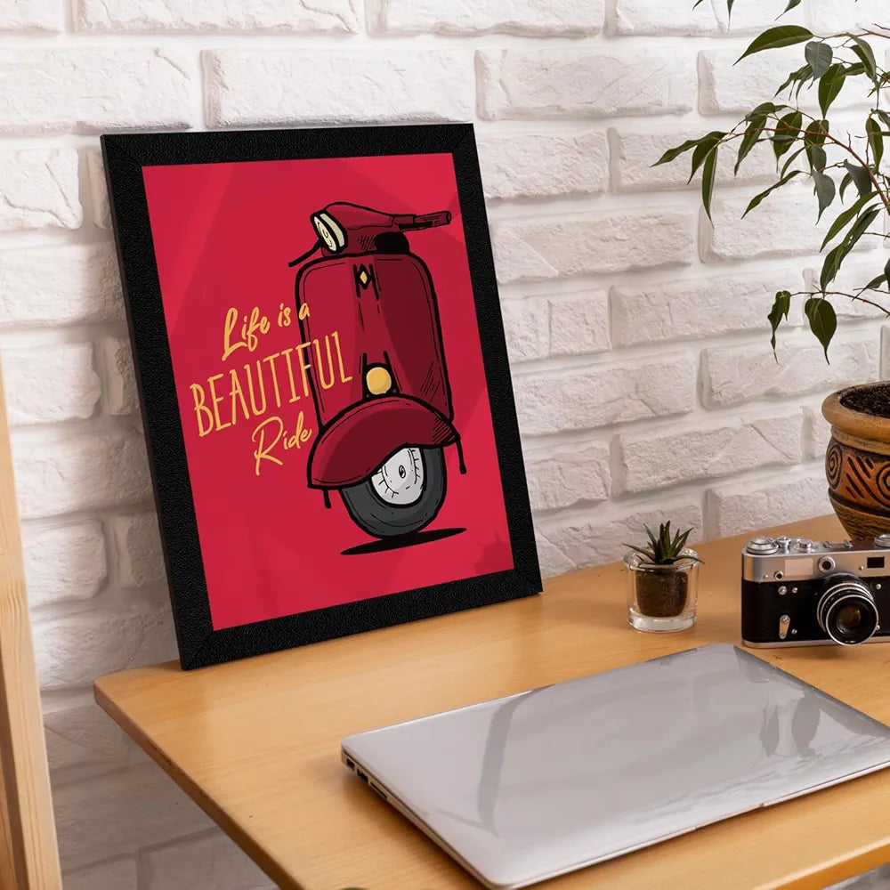 ArtX Paper Motivational Quote Life is a Beautiful Ride Wall Frame Art Painting, For Living Room, Drawing Room, Multicolor, Motivational, 10.0 X 13.0 inches, Set of 1