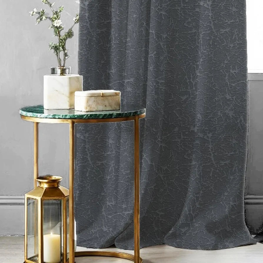 Urban Space Blackout Curtains for Door 7 Feet Long Set of 2, Embossed Abstract Design, 100% Light Blocking Blackout Curtain for Living Room, Curtains with Eyelets and Tieback 