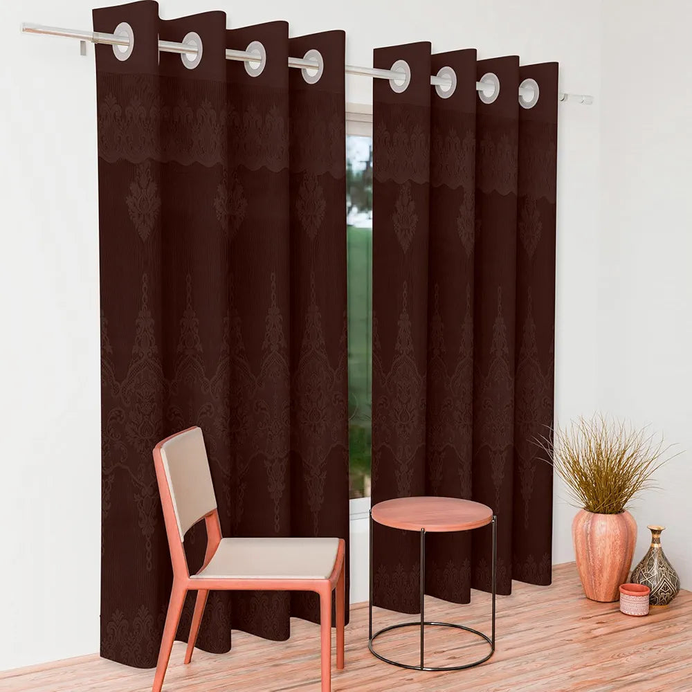Kuber Industries Door Curtains | Premium Drapes for Bedroom | Sheer Curtain with 8 Rings | Parda for Living Room | Net Frill Door Curtain | 7 Ft | SY15ZZ | Brown