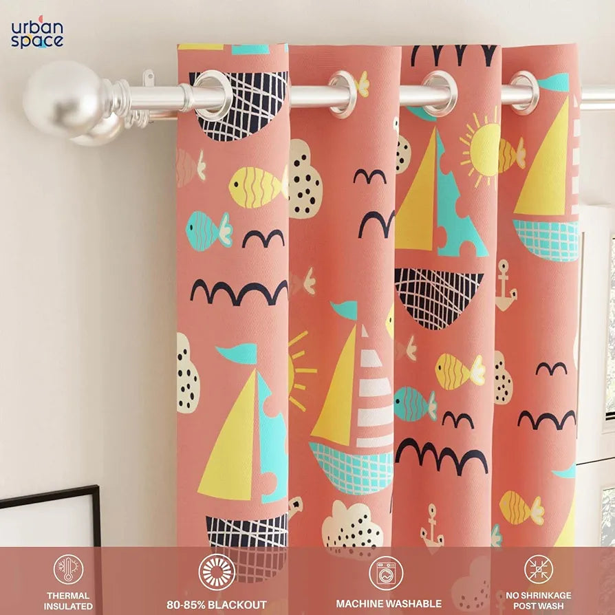 Urban Space Digital Printed Blackout Curtains for Door Bedroom,80-85% Room Darkening Blackout Kids Decorative Curtains,1 Piece Curtain with Eyelets and Tieback