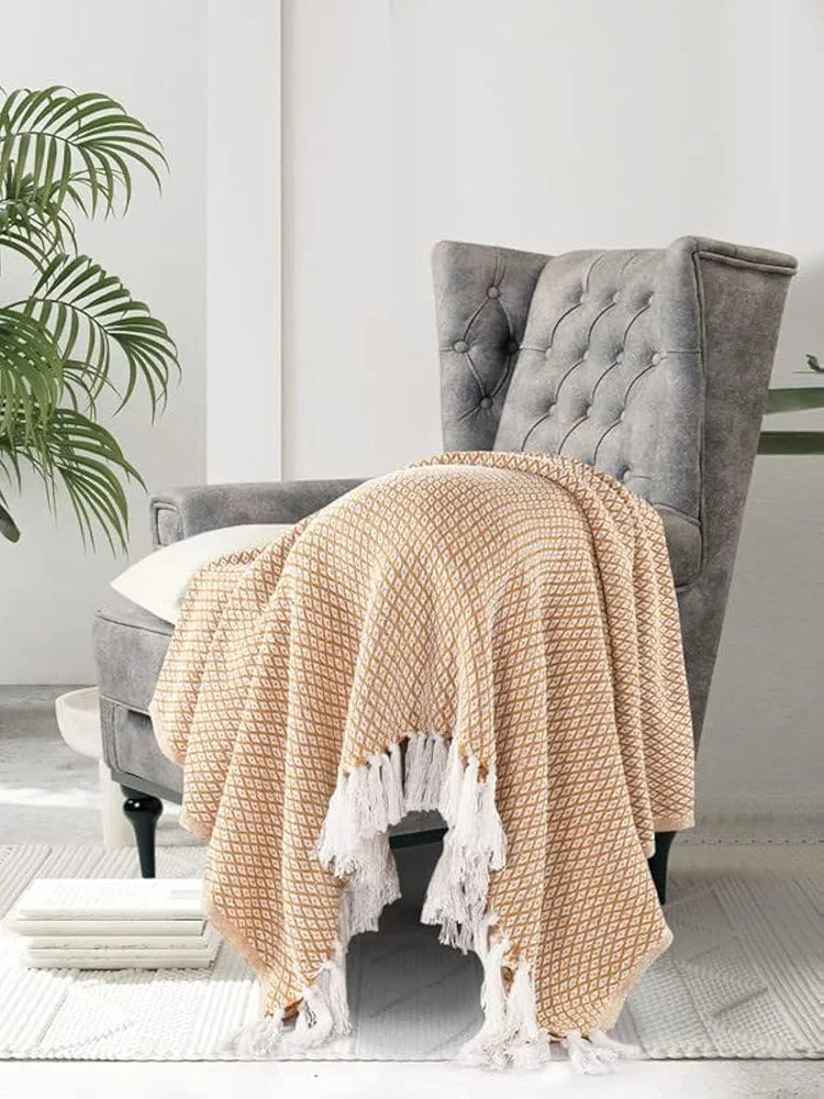 SASHAA WORLD Soft Throw Blanket | Used Both Indoor and Outdoor |Blanket for Living Room, Sofa, Bed & Chair | Beige Throw Blanket| Pack of 1, 160 x130 cm| Cotton| Reversible