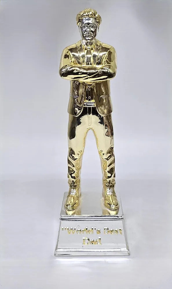 Gold Art India Best Father Figurine Gold & Silver Plated | World's Best Father | Trophy for Father | Fathers Birthday | Study Table | Fathers Office Desk , 9'' Inch