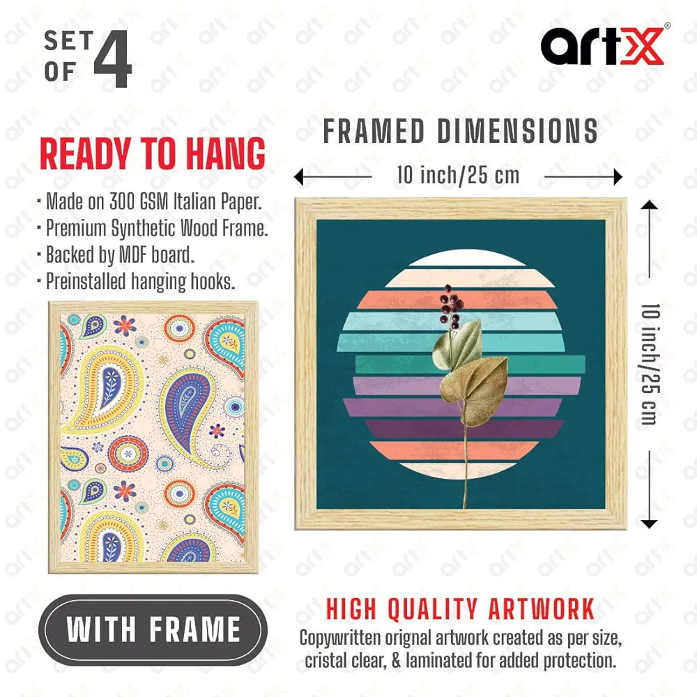 ArtX Paper Abstract Big Wall Art Frame Painting, Multicolor, Contemporary, 2 sets of 10 X 10 inches & 2 sets of 13 x 10 inches, 23 X 20 inches Combined, Set of 4