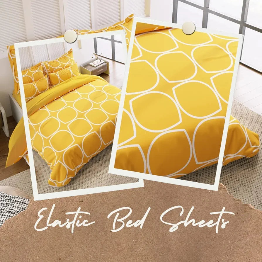 THE HOME STYLE 400 TC Supersoft Cotton Feel Glace Cotton Elastic Fitted Printed King Size Double Bed Bedsheet wih 2 Pillow Cover 