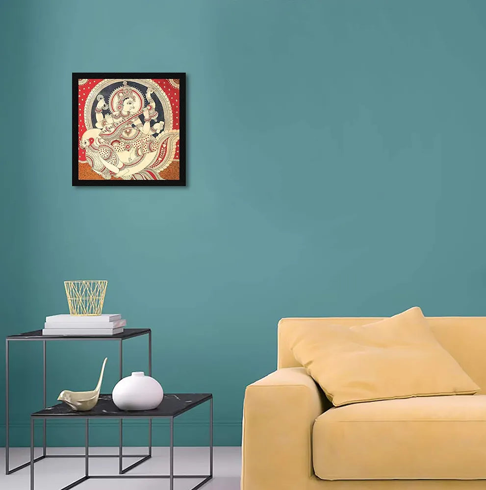 ArtX Paper Madhubani Goddess Saraswati Devi Maa Traditional Wall Art Painting, Photo Frame Multicolor, Traditional, 13X13 in, Set of 1