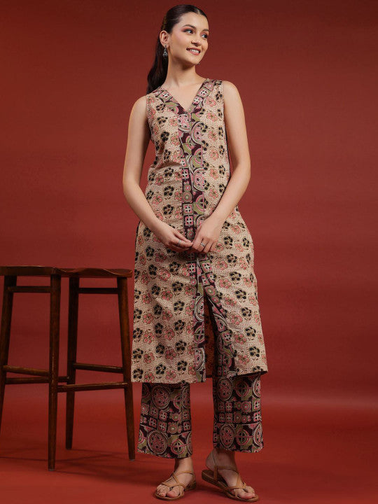 anayna Women Floral Printed Regular Pure Cotton Kurta with Trousers