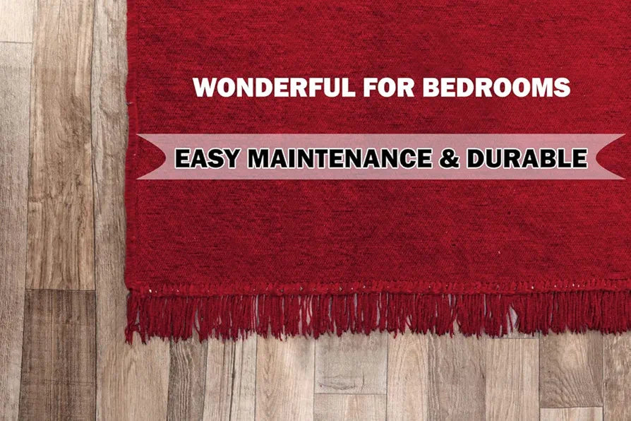 BSB HOME Designer Superfine Chenille Carpet | 500 GSM Velvet Carpet/Area Rug/Durries with Fine Gold Yarn for Living Room, Bedroom, Runner| 150x210 cm or 5x7 ft, Red