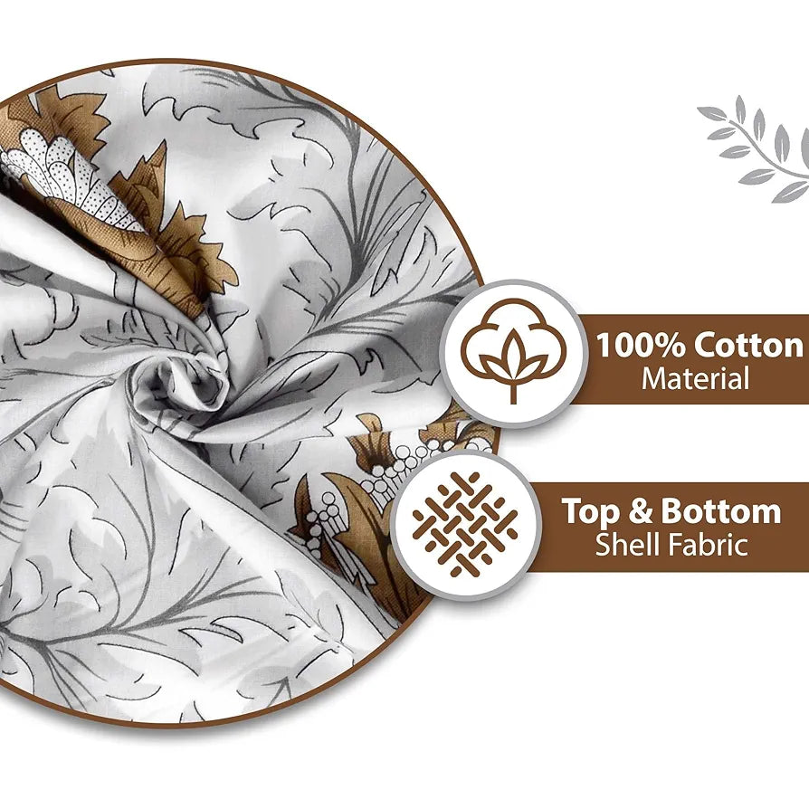 Divine Casa Floret 100% Cotton Double Dohar | 120 GSM | Soft & Lightweight Throw Blanket | Reversible Design | Cozy & Breathable Bedding | All-Season Comfort | 220 x 205 CM, Toffee Grey