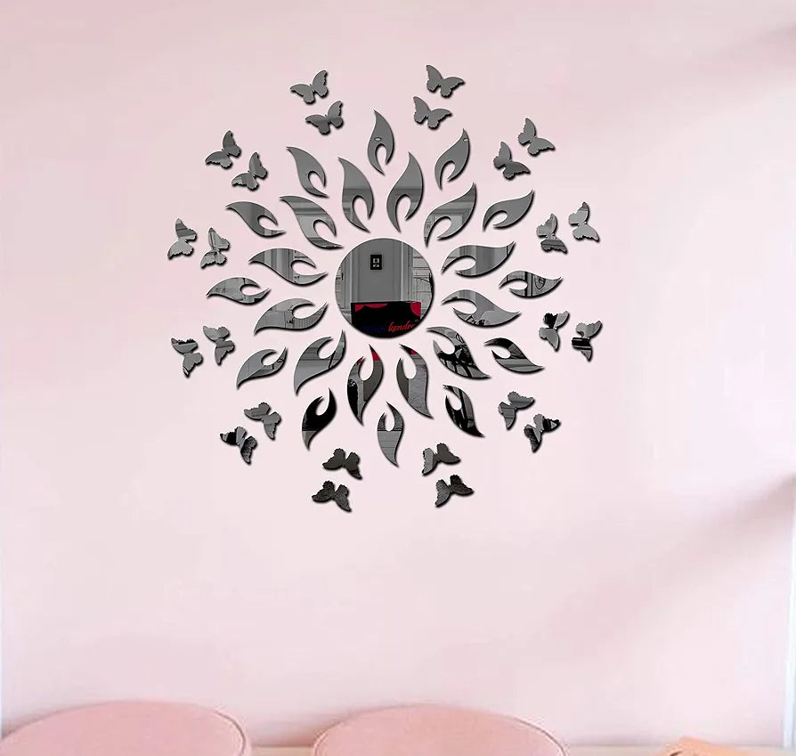 Bikri Kendra - Sun Black with 20 Red Butterfly - 3D Acrylic Mirror Stickers for Wall