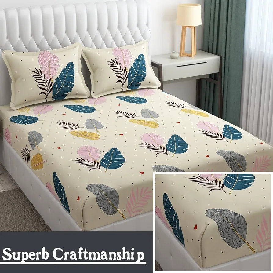 FRESH FROM LOOM Floral Double Bedsheet King Size-Microfiber Rotary Printed,Hypoallergenic,Wrinkle Free With 2 Pillow Covers,144 TC