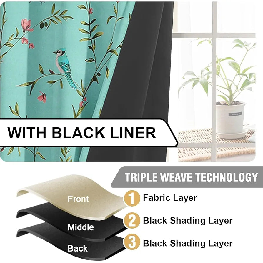 Cloth Fusion 100% Blackout Printed Premium Window Curtains 5 Feet Long Set of 2, Noise Reducing Blackout Curtains 5 Feet for Window with Grommet for Home Decor 