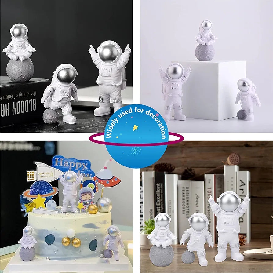 Street27 Resin Astronaut Spaceman Statue Ornament Home Office Desktop Alphabet Figurine Decors Set Of 3- Golden 